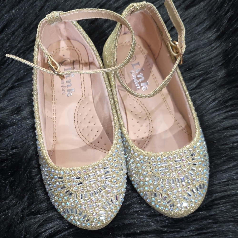 Elegant Gold Kids Dress Shoes with Glitter